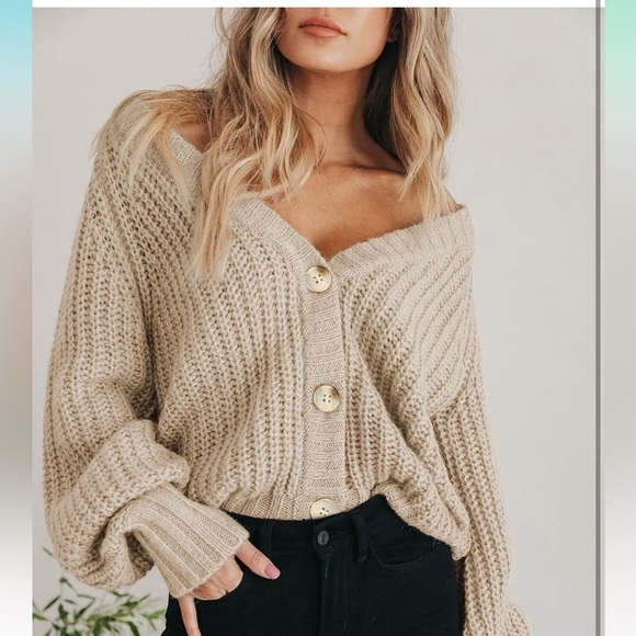 Chunky Knit Open Front Sweater Long Sleeve Button Loose Short Cardigan
8094 - Picture 4 of 7